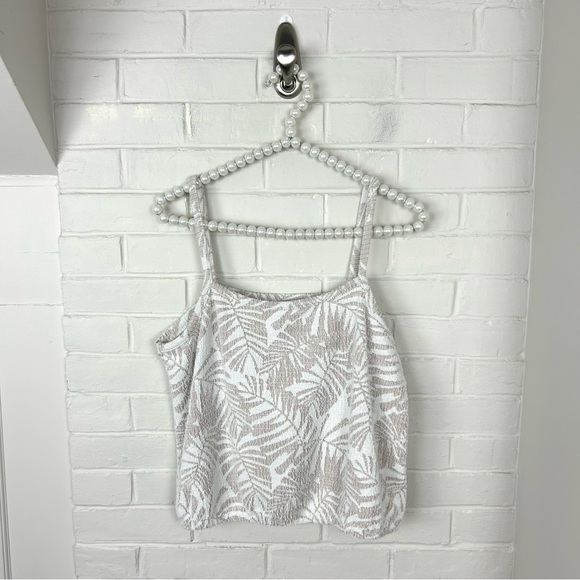 LOFT Neutral Nubby Knit Palm Leaf Patterned Tank Top Size M - Picture 1 of 8